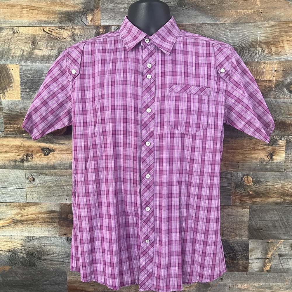🌸🌸 Civil Society, Size M, Pink/Purple Plaid Short Sleeve, Spring Fashion